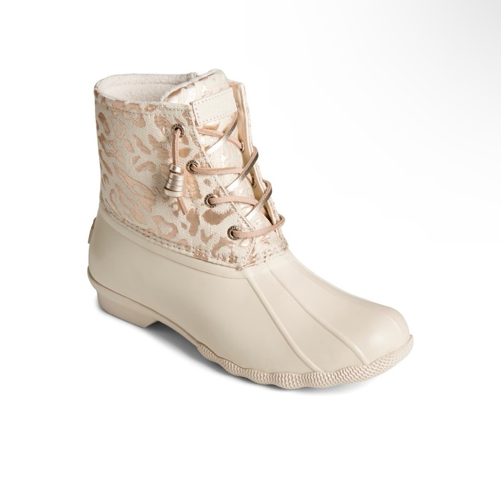 SPERRY Saltwater Metallic Leopard Jacquard Duck Boot Sz: 10